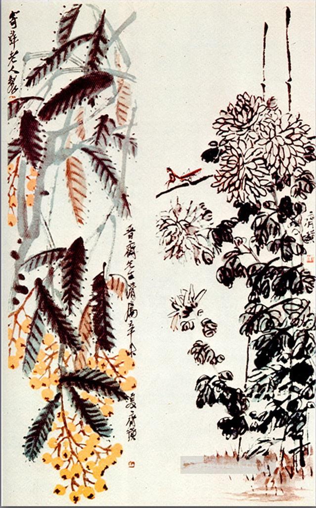Qi Baishi chrysanthemum and loquat traditional China Oil Paintings